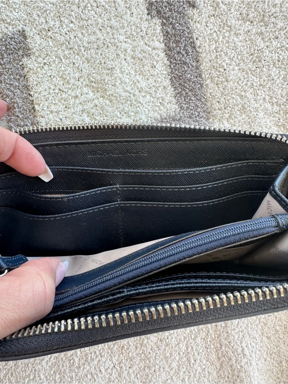 Michael Kors Black Logo-Print Zip Wallet with Gold Hardware